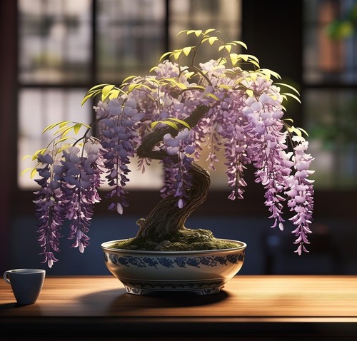 Purple weeping wisteria bonsai - purple,